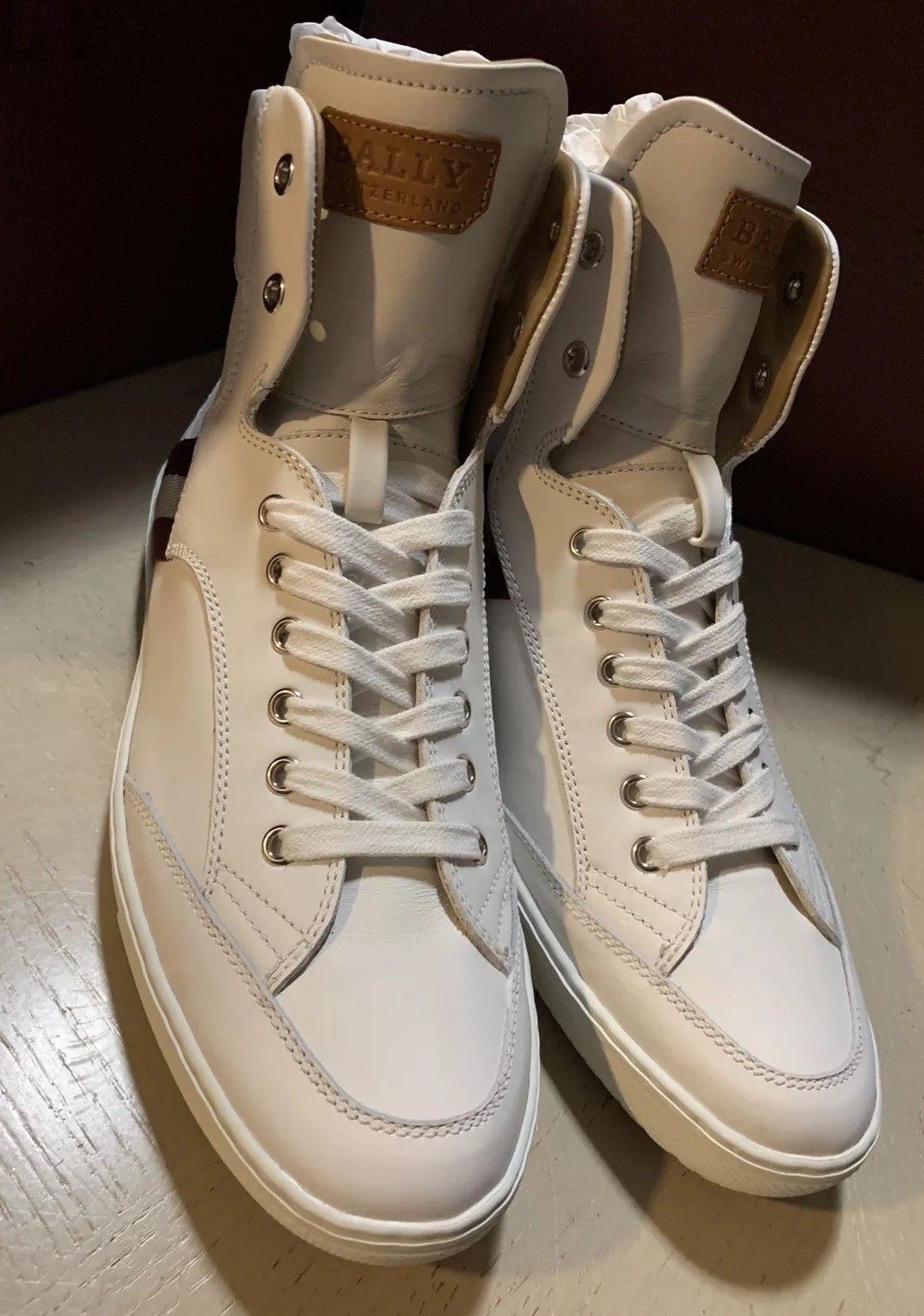 New $650 Bally Men Oldani Leather High-Top Sneakers White 8.5 US Italy