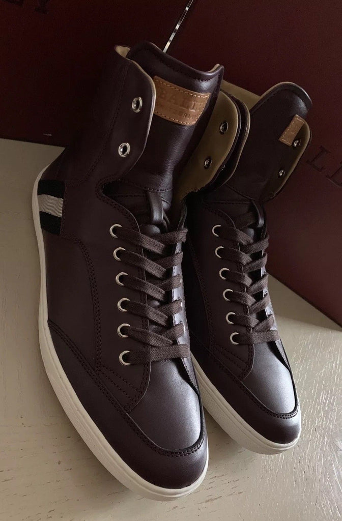 New $650 Bally Men Oldani Leather High-Top Sneakers Color Merlot 8 US Italy