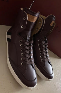 New $650 Bally Men Oldani Leather High-Top Sneakers Color Merlot 8 US Italy