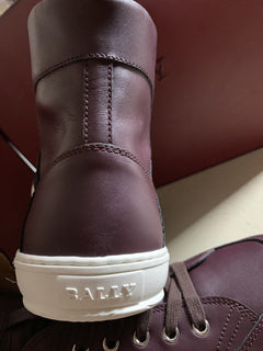 New $650 Bally Men Oldani Leather High-Top Sneakers Color Merlot 8 US Italy