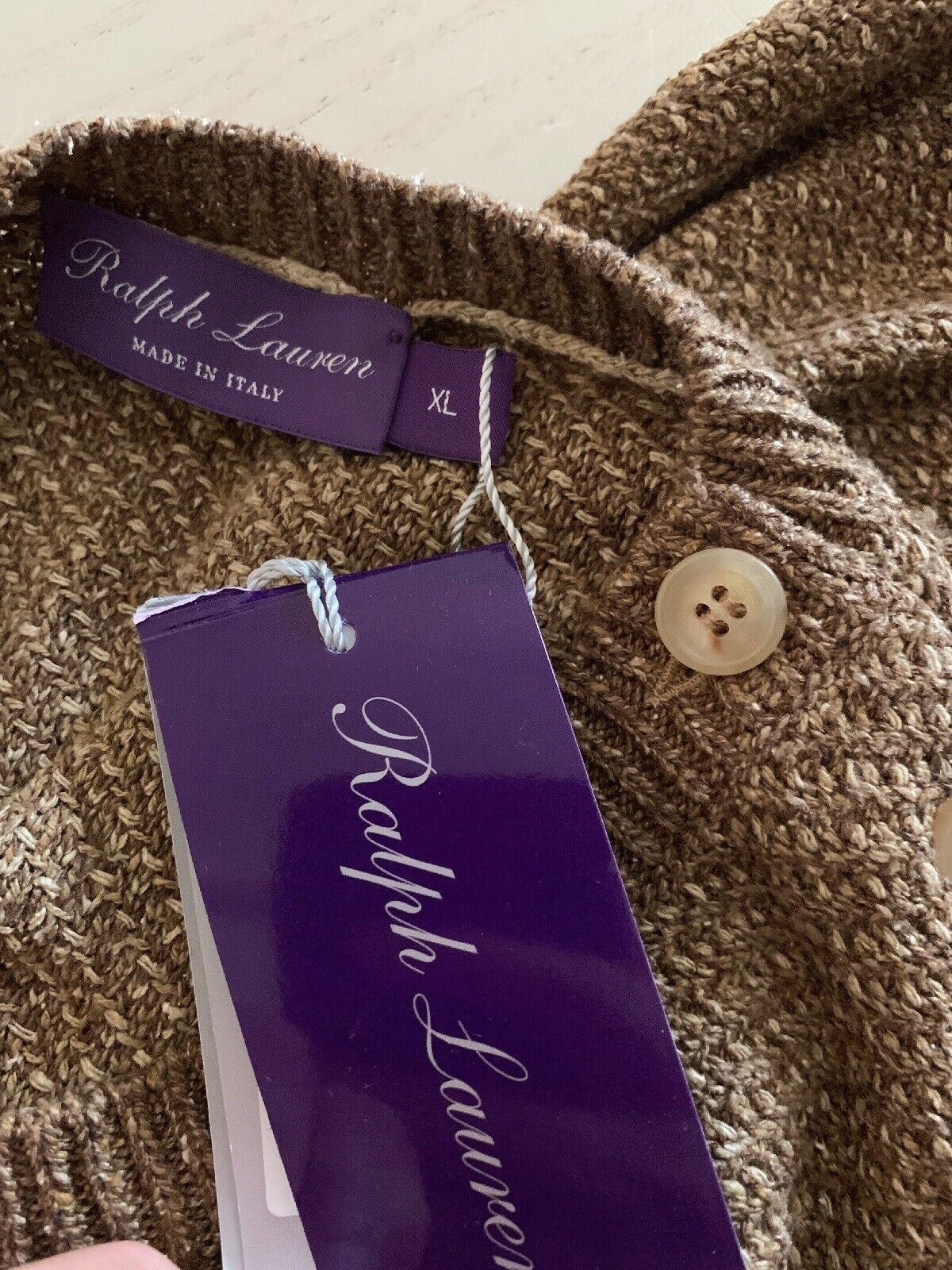 Neu mit Etikett: 895 $ Ralph Lauren Purple Label Herren-Seidenpullover mit Rundhalsausschnitt, Braun, XL, Italien