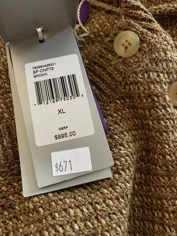 NWT $895 Ralph Lauren Purple Label Мужской шелковый свитер с круглым вырезом Коричневый XL Италия