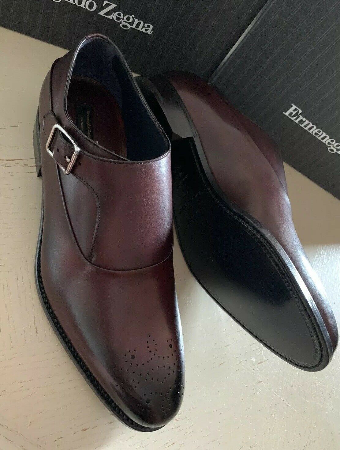 New $1350 Ermenegildo Zegna Couture Monk Brogues Leather Shoes Burgundy 11 US