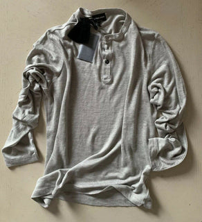 NWT $ 1045 Giorgio Armani Herren Poloshirt aus 100 % Leinen Grau S US (46 Eu) Italien