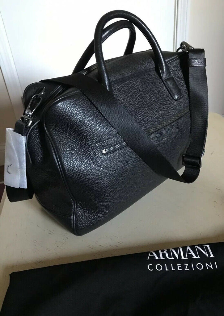 Neue 1395 $ Armani Collezioni Herren Leder Aktentasche Reisetasche Schwarz