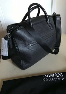 Neue 1395 $ Armani Collezioni Herren Leder Aktentasche Reisetasche Schwarz