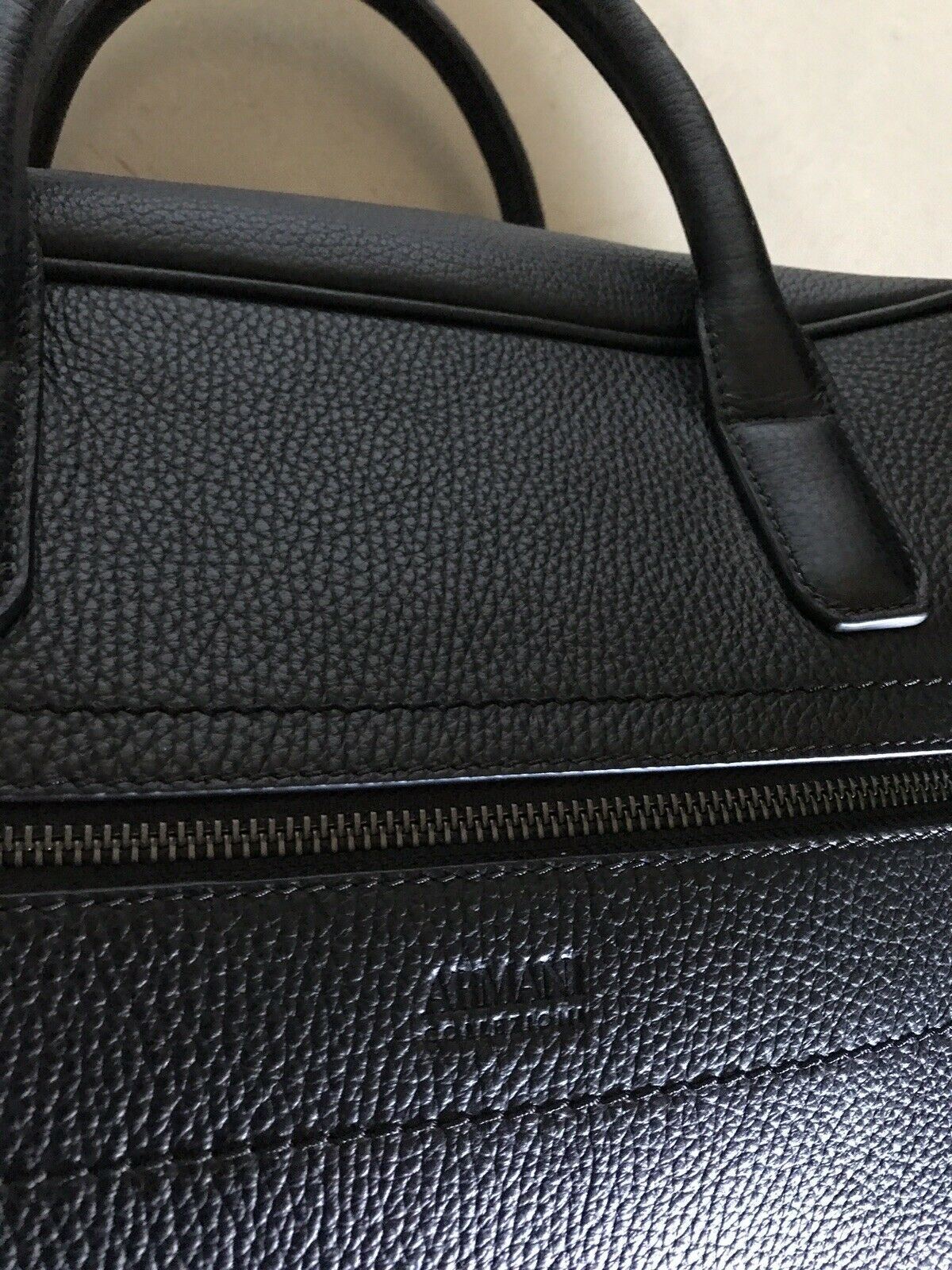 New $1395 Armani Collezioni Mens Leather Briefcase Travel Bag Black