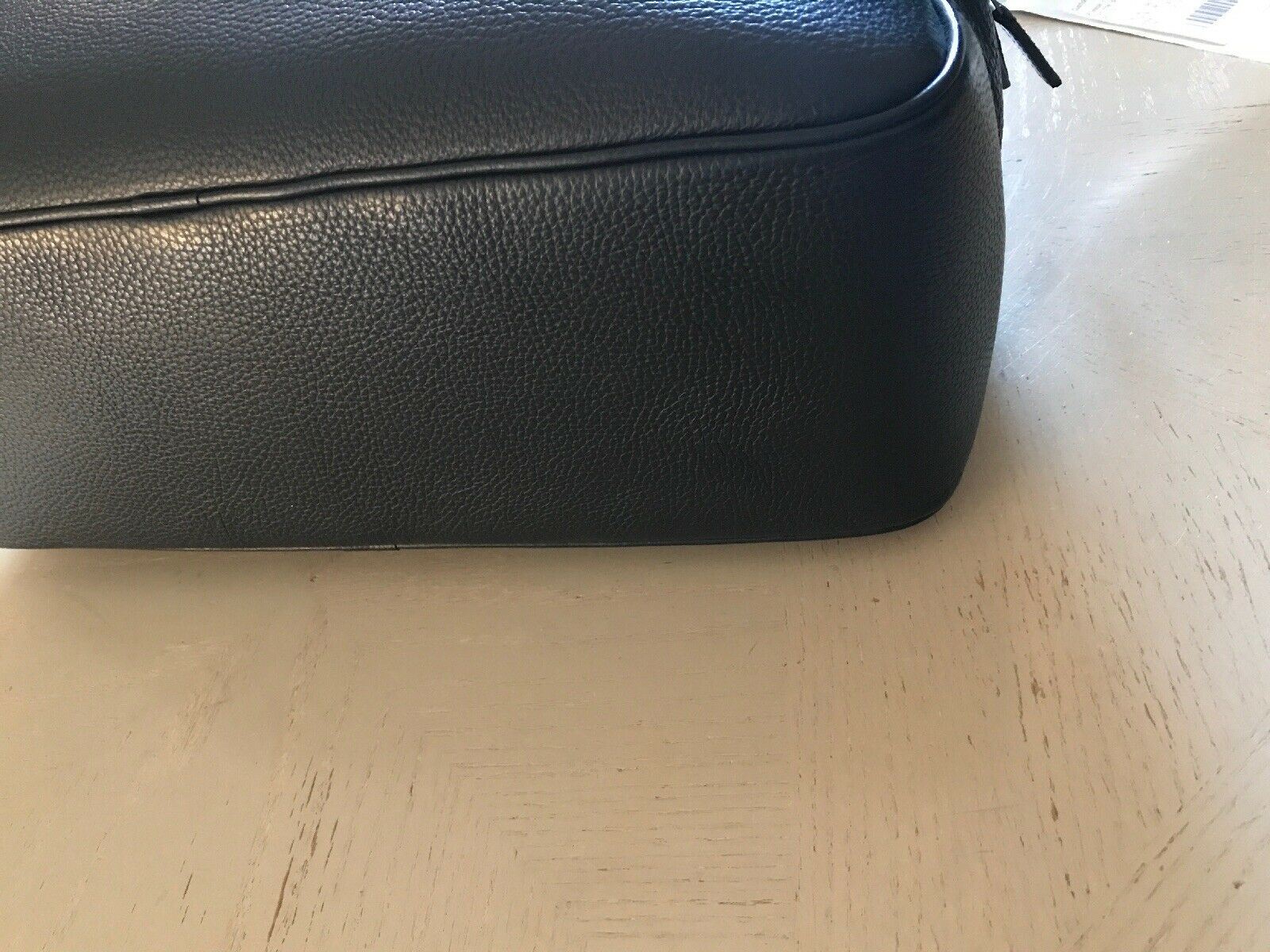 New $1395 Armani Collezioni Mens Leather Briefcase Travel Bag Black