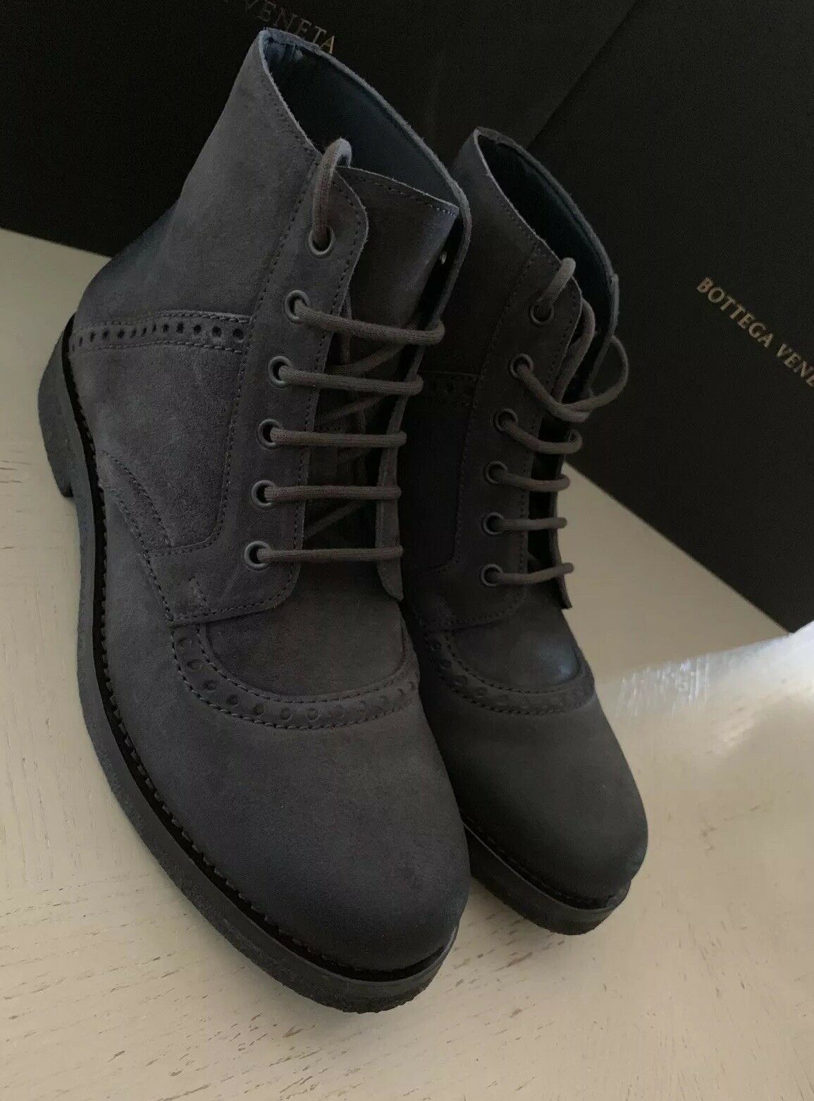 NIB $810 Bottega Veneta Mens Leather Boots Shoes DK Gray 8.5 US/41.5 Eu