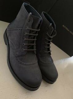 NIB $ 810 Bottega Veneta Herren Lederstiefel Schuhe DK Grau 8,5 US/41,5 Eu 