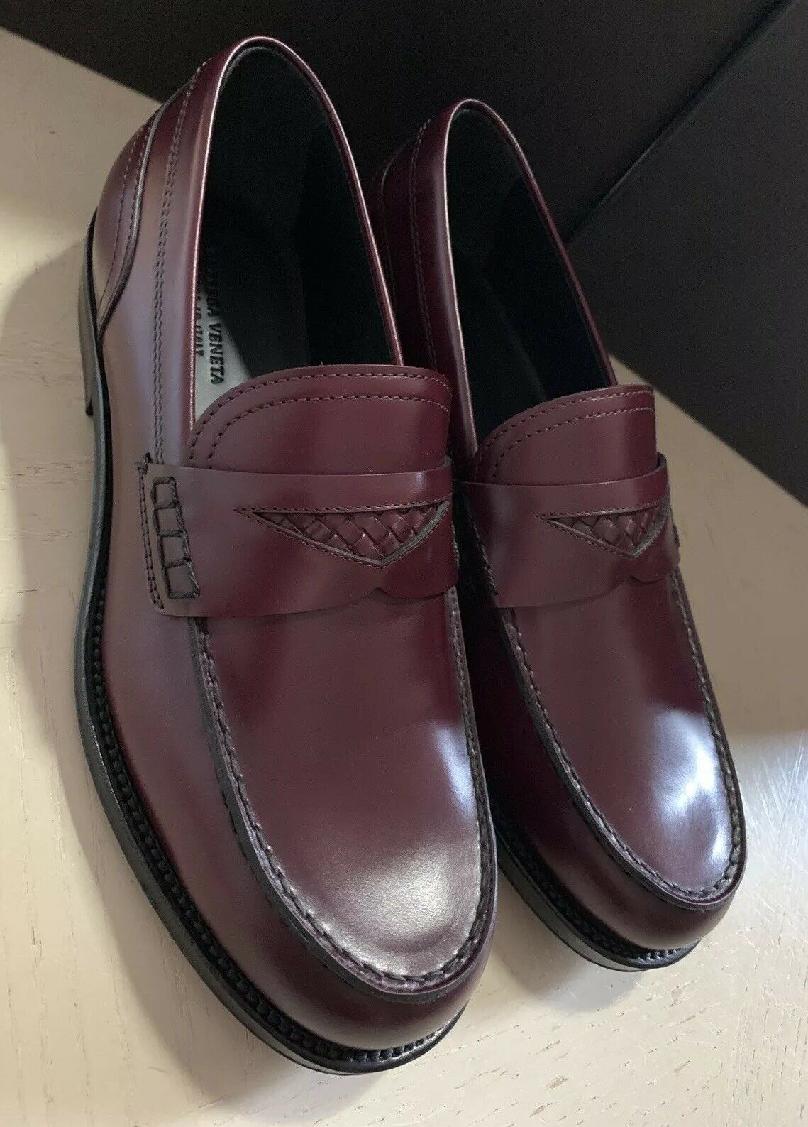 NIB $940 Bottega Veneta Mens Leather Loafers Shoes Burgundy 6 US ( 39 Eu ) Ita