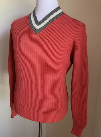New $845 Brunello Cucinelli Men V-Neck Sweater Strawberry Red M ( 48 Eu ) Italy