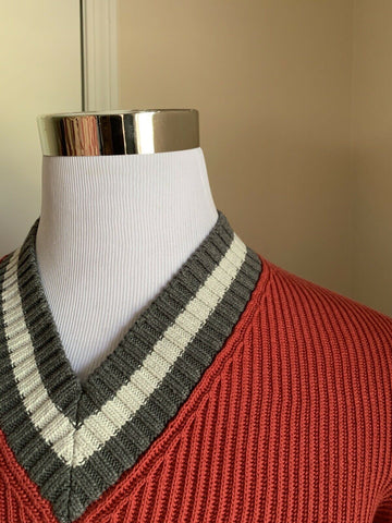 New $845 Brunello Cucinelli Men V-Neck Sweater Strawberry Red M ( 48 Eu ) Italy