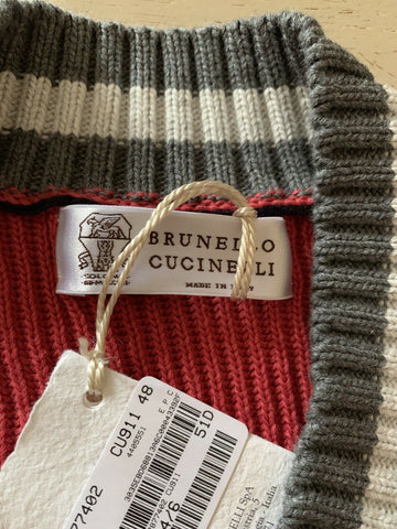 New $845 Brunello Cucinelli Men V-Neck Sweater Strawberry Red M ( 48 Eu ) Italy