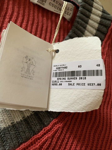 New $845 Brunello Cucinelli Men V-Neck Sweater Strawberry Red M ( 48 Eu ) Italy