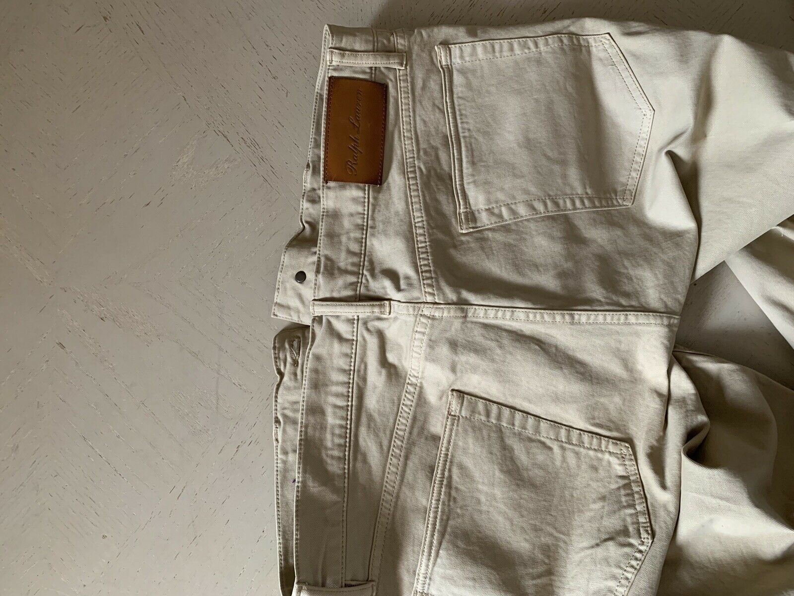 NWT $395 Ralph Lauren Purple Label Mens Jeans Pants Slim Fit Beige 34/32L US