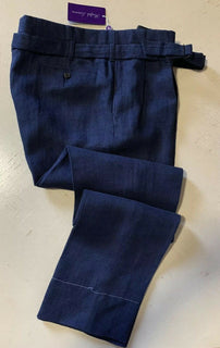 Neu mit Etikett: 595 $ Ralph Lauren Purple Label Herren-Leinenhose Navy 38 US (54 Euro) Italien