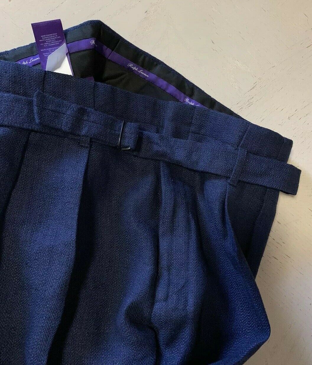 NWT $595 Ralph Lauren Purple Label Men Linen Pants Navy 38 US ( 54 Euro ) Italy