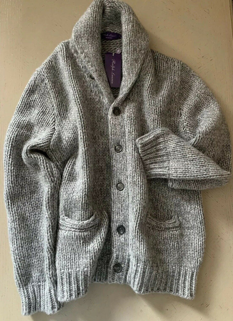 Neu mit Etikett: 2495 $ Ralph Lauren Purple Label Herren-Kaschmir-Cardigan-Pullover Grau XL Italien