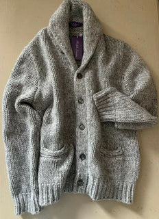 Neu mit Etikett: 2495 $ Ralph Lauren Purple Label Herren-Kaschmir-Cardigan-Pullover Grau XL Italien