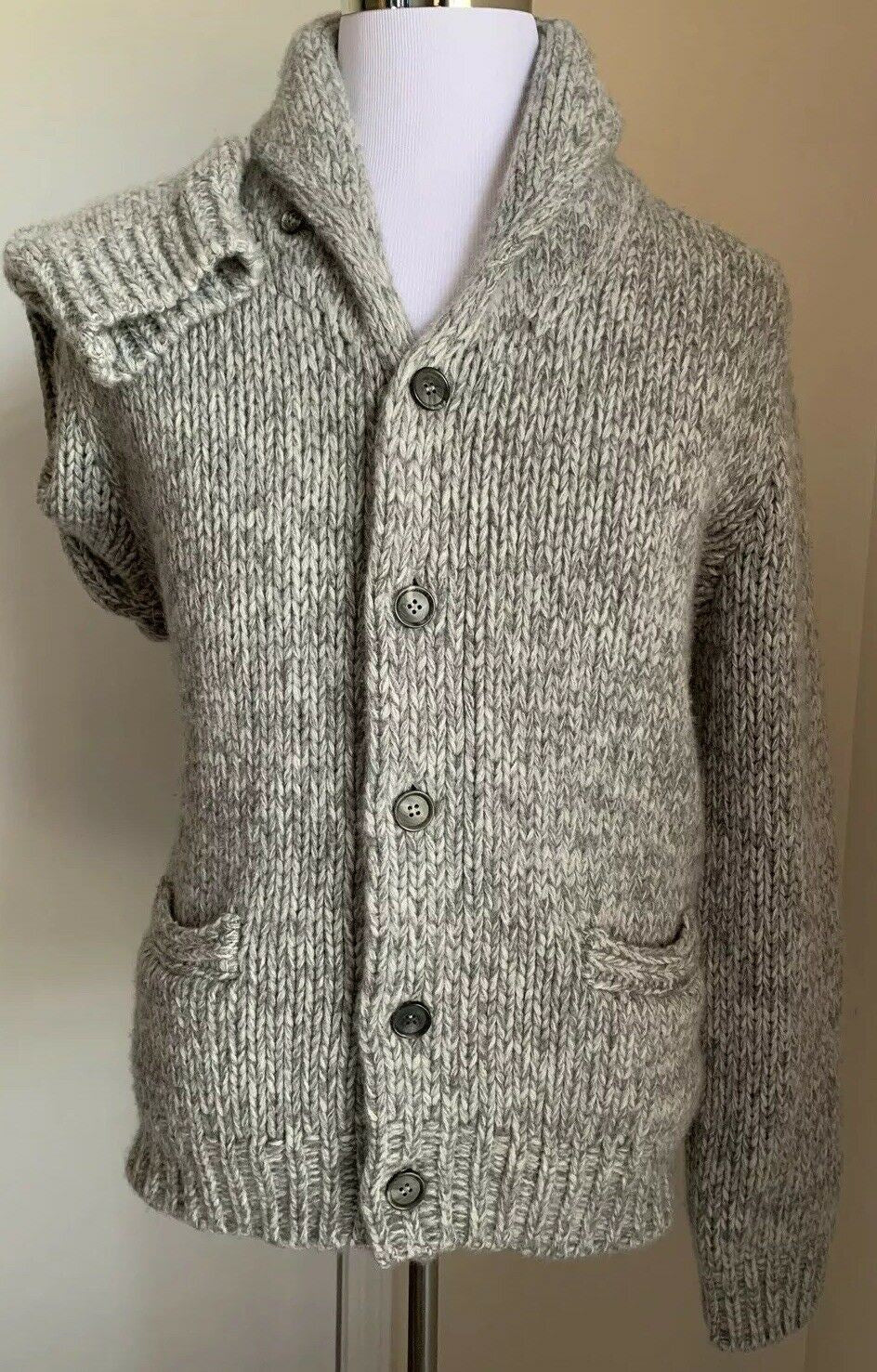 NWT $2495 Ralph Lauren Purple Label Men Cashmere Cardigan Sweater Gray XL Italy