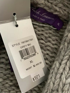 Neu mit Etikett: 2495 $ Ralph Lauren Purple Label Herren-Kaschmir-Cardigan-Pullover Grau XL Italien