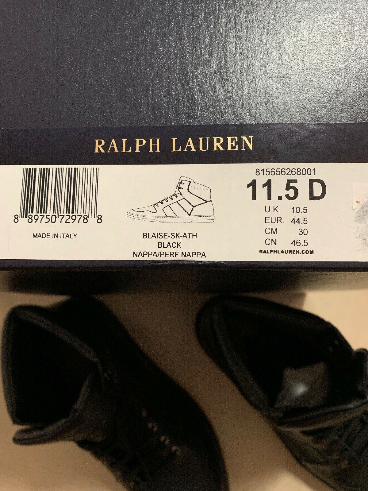 New $850 Ralph Lauren Purple Label Men High Top Sneakers Shoes Black 11.5 US Ita