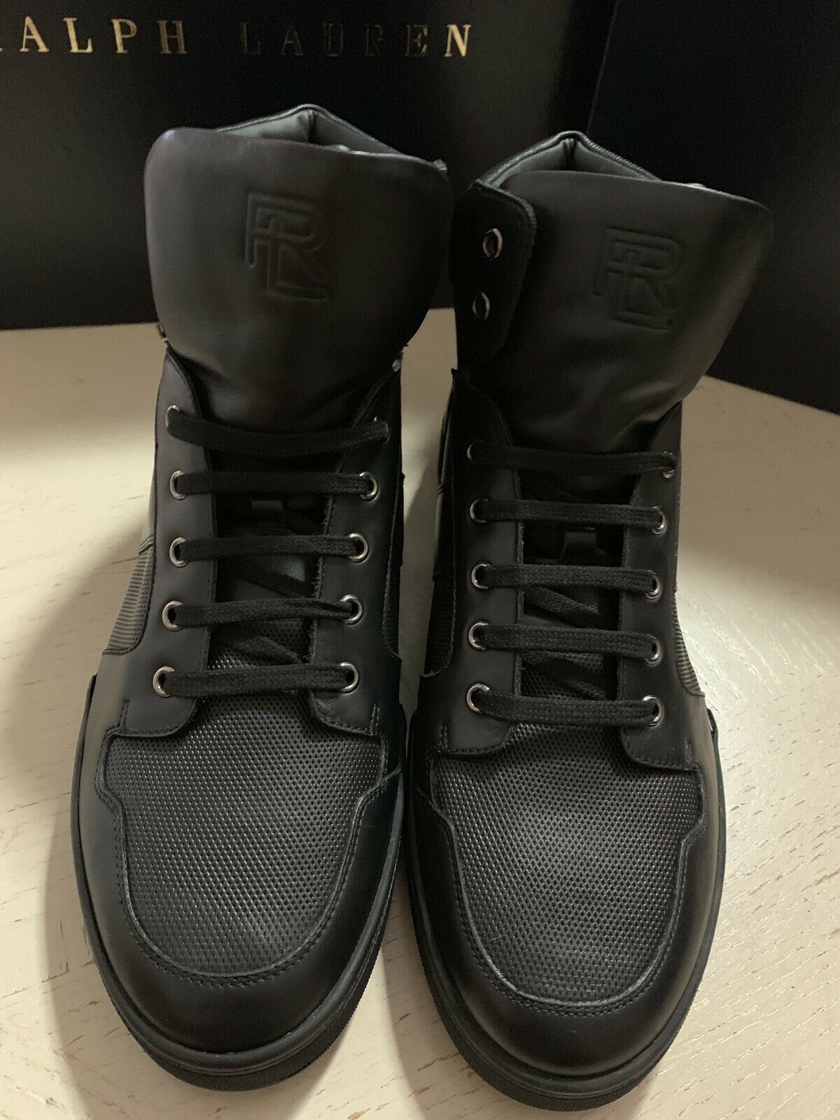 New $850 Ralph Lauren Purple Label Men High Top Sneakers Shoes Black 11.5 US Ita
