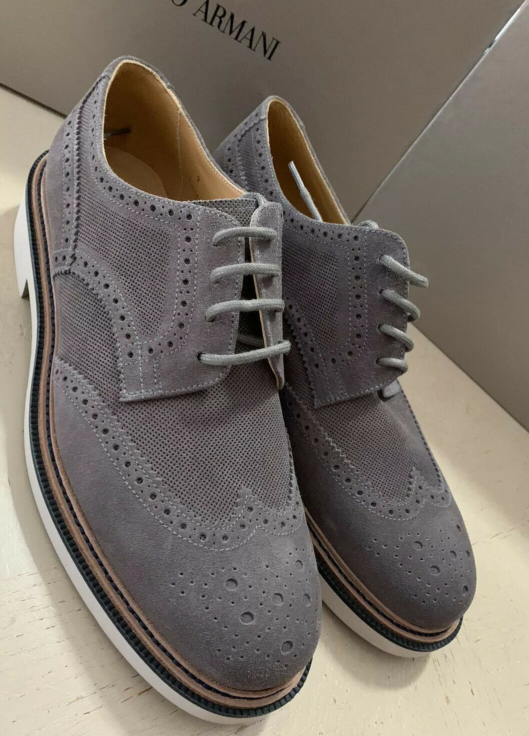 New $1095 Giorgio Armani Men Spectator Shoes Gray 10.5 US/9.5 Eu X2C561