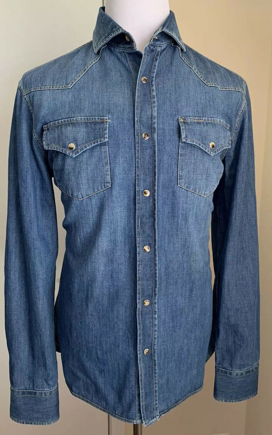 Neu mit Etikett: 795 $ Brunello Cucinelli Herrenjeans Westernhemd Leisure Fit Blau XL Italien