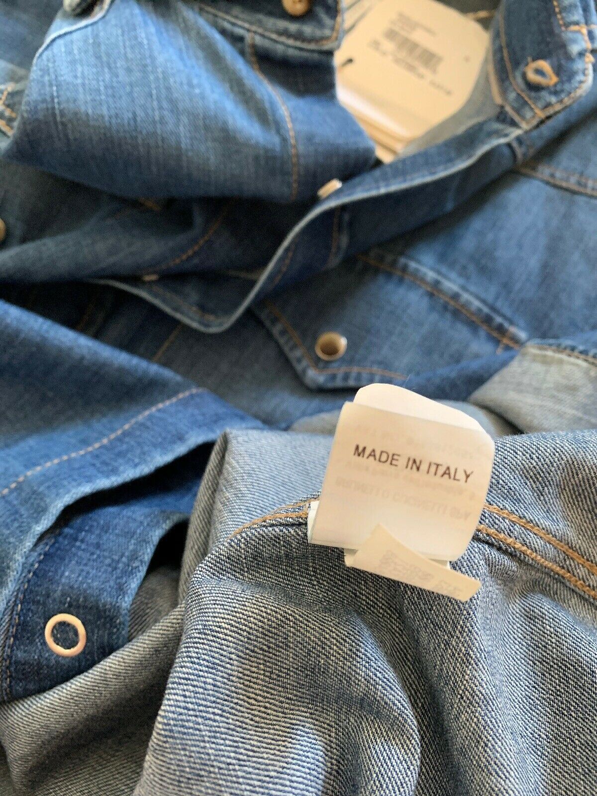 Neu mit Etikett: 795 $ Brunello Cucinelli Herrenjeans Westernhemd Leisure Fit Blau XL Italien