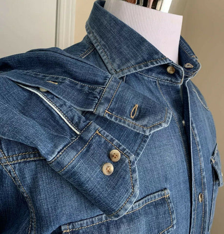 NWT $795 Brunello Cucinelli Mens Jeans Western Shirt Leisure Fit Blue XL Italy