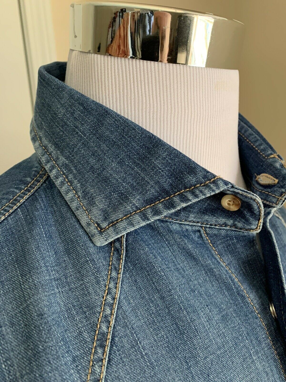 Neu mit Etikett: 795 $ Brunello Cucinelli Herrenjeans Westernhemd Leisure Fit Blau XL Italien