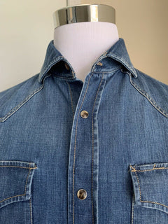 Neu mit Etikett: 795 $ Brunello Cucinelli Herrenjeans Westernhemd Leisure Fit Blau XL Italien
