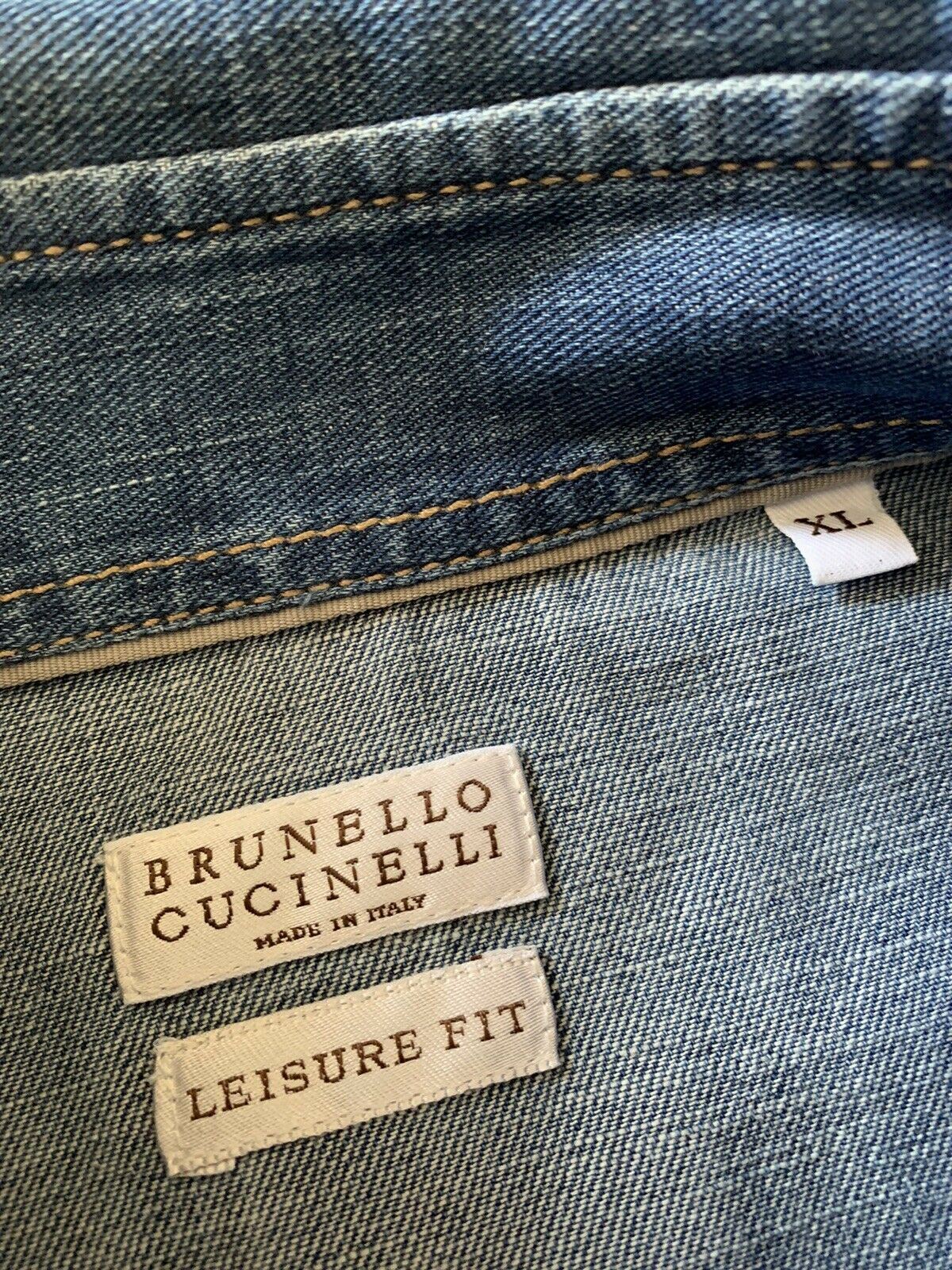 Neu mit Etikett: 795 $ Brunello Cucinelli Herrenjeans Westernhemd Leisure Fit Blau XL Italien