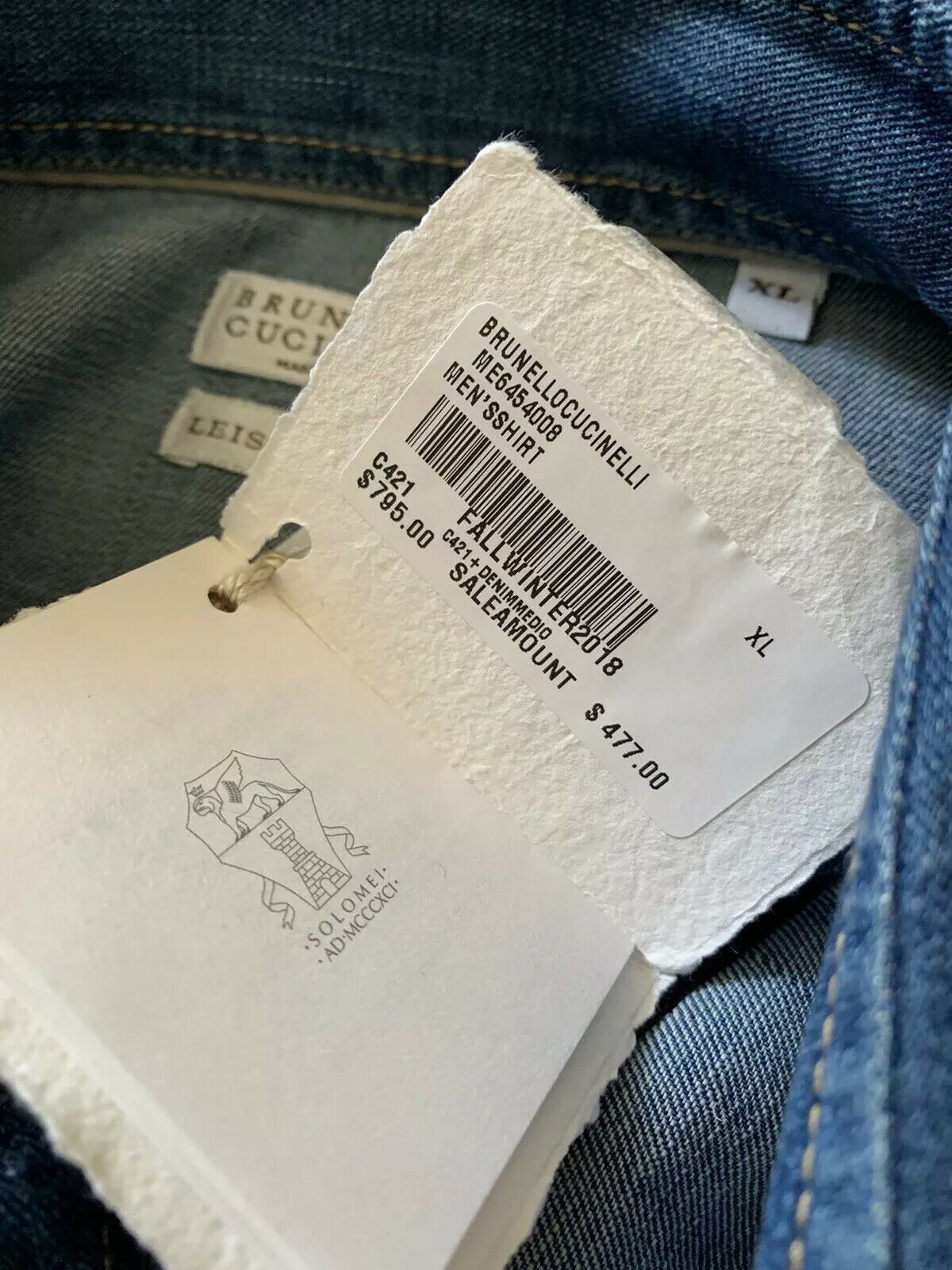 Neu mit Etikett: 795 $ Brunello Cucinelli Herrenjeans Westernhemd Leisure Fit Blau XL Italien