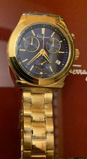 NIB $2150 Мужские часы Salvatore Ferragamo SFH6006 из нержавеющей стали, золото, Швейцария 