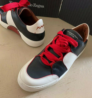 New $795 Ermenegildo Zegna Couture Leather Sneakers Shoes Blue/White 9 US