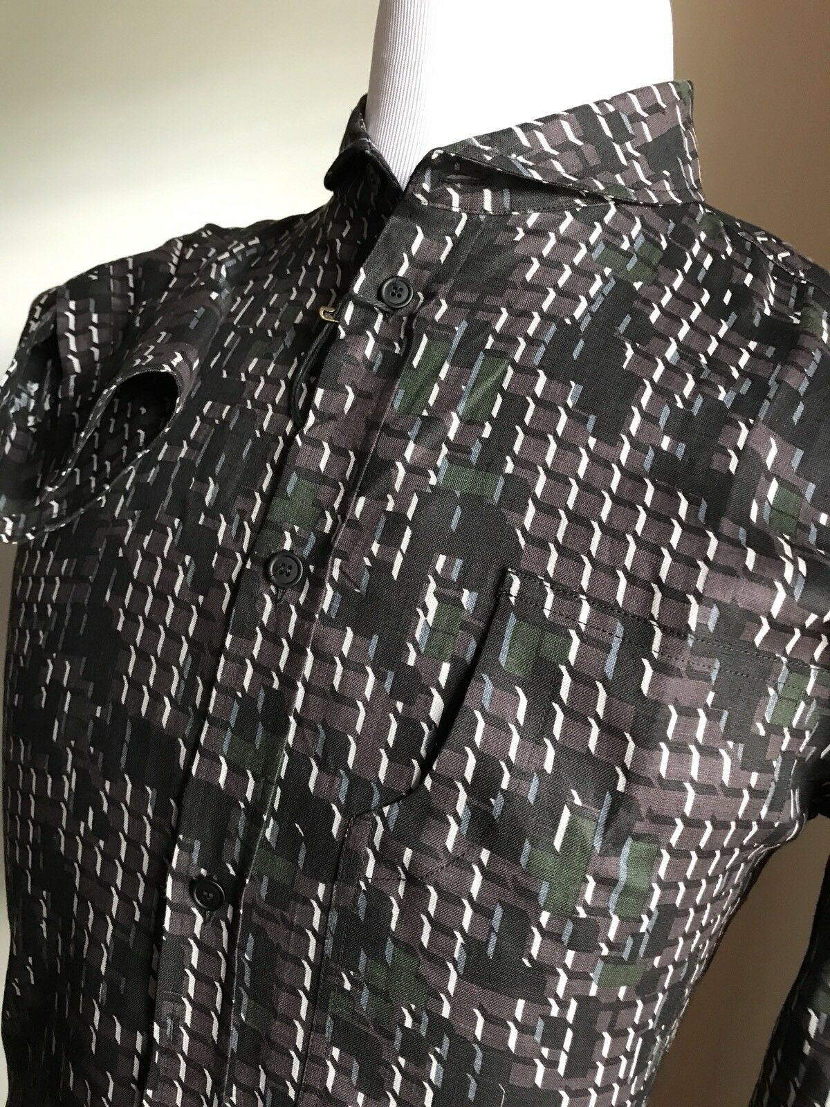NWT $790 Bottega Veneta Linen Dress Shirt Black-Anthracite M ( 50 Eu ) Italy