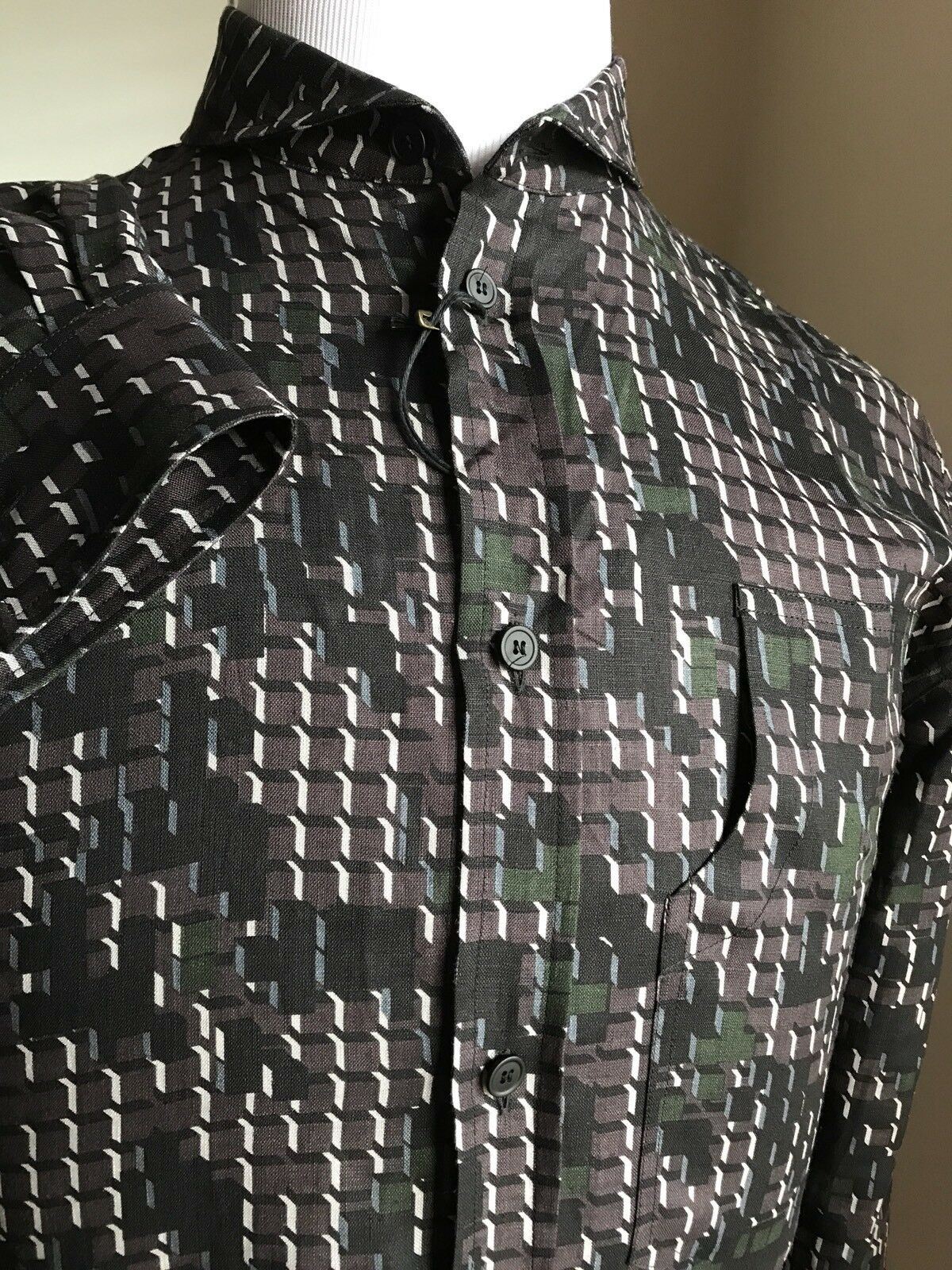 NWT $790 Bottega Veneta Linen Dress Shirt Black-Anthracite M ( 50 Eu ) Italy