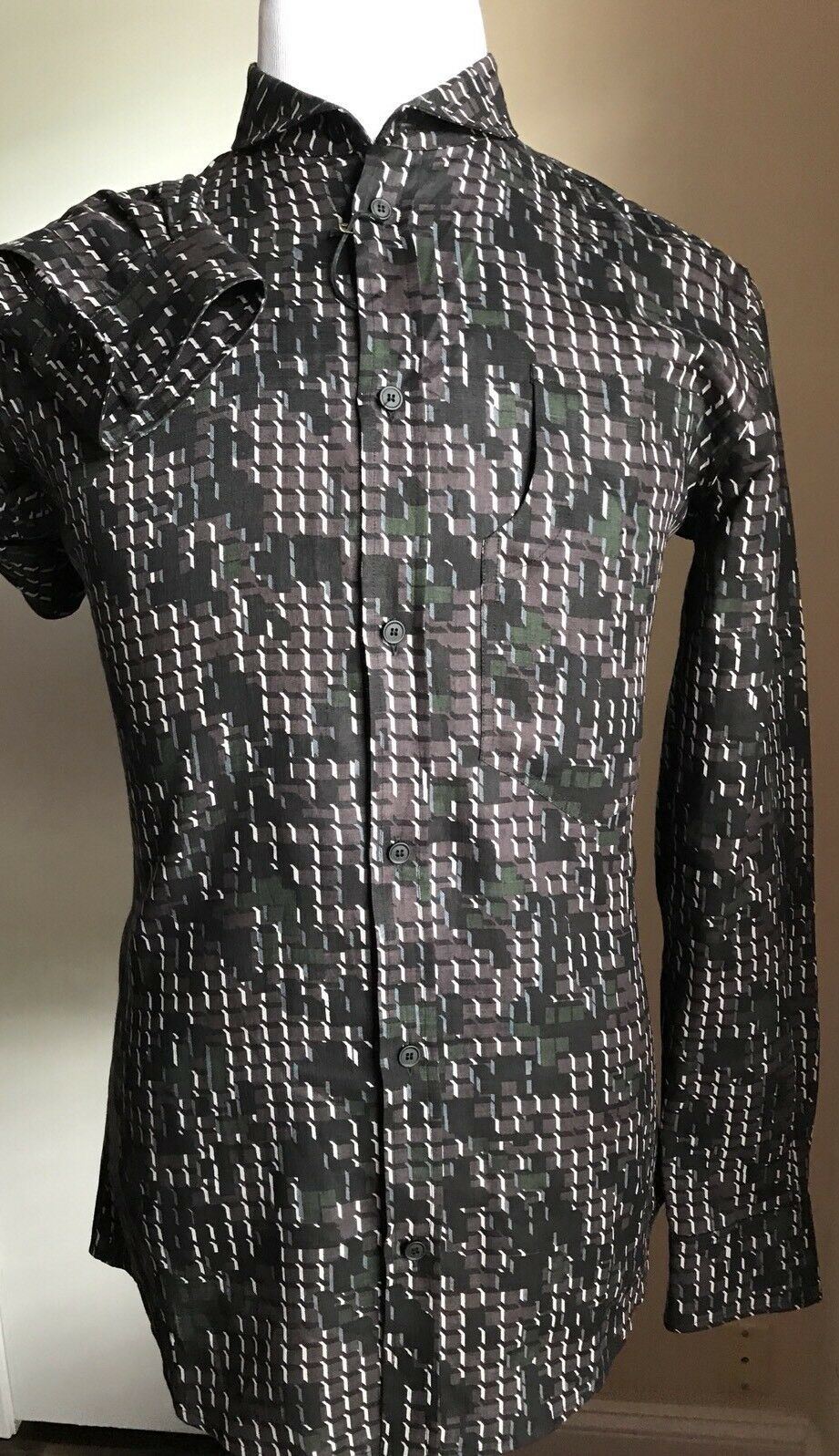NWT $790 Bottega Veneta Linen Dress Shirt Black-Anthracite S ( 48 Eu ) Italy