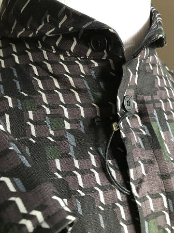 NWT $790 Bottega Veneta Linen Dress Shirt Black-Anthracite S ( 48 Eu ) Italy