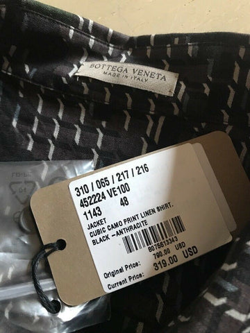 NWT $790 Bottega Veneta Linen Dress Shirt Black-Anthracite S ( 48 Eu ) Italy