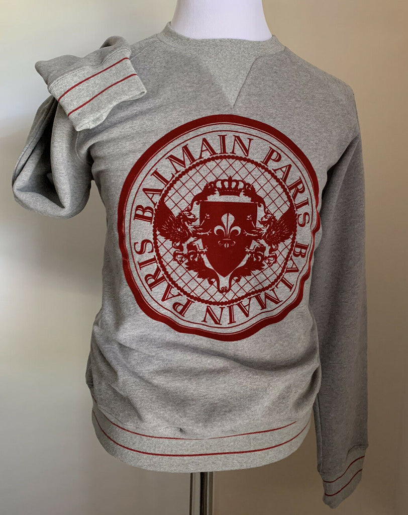Neu $795 Balmain Herren-Pullover mit Rundhalsausschnitt, Grau, Größe L