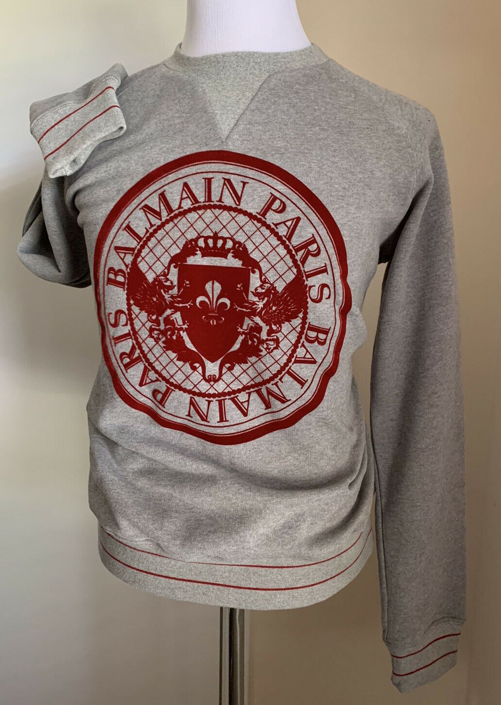 New $795 Balmain Mens Crewneck Sweater Gray Size L