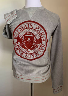 Neu $795 Balmain Herren-Pullover mit Rundhalsausschnitt, Grau, Größe L