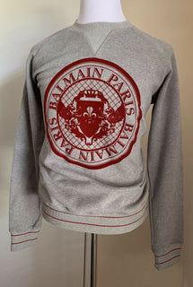 Neu $795 Balmain Herren-Pullover mit Rundhalsausschnitt, Grau, Größe L