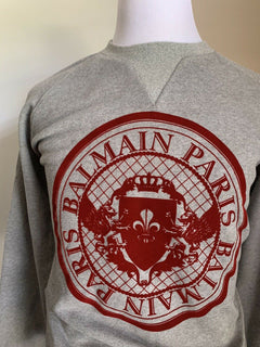 Neu $795 Balmain Herren-Pullover mit Rundhalsausschnitt, Grau, Größe L