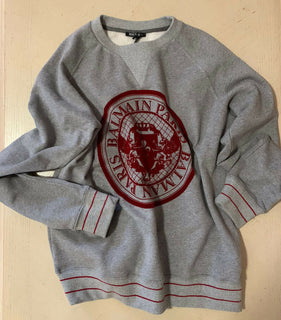 Neu $795 Balmain Herren-Pullover mit Rundhalsausschnitt, Grau, Größe L