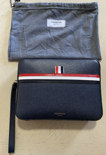 New $990 Thom Browne Men Stripe Detail Leather Toiletry Kit bag Italy